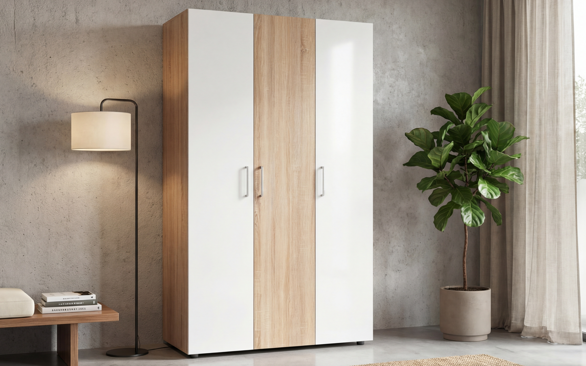 Dulap cu trei usi Stenly, stejar sonoma + alb  1